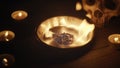 Burning pentacle on altar closeup photo