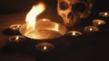 Burning pentacle on altar closeup photo Royalty Free Stock Photo
