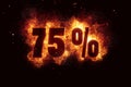 Burning 75 percent sign discount offer fire off