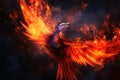 A burning Phoenix birds from the ashes created with generative AI technology