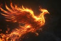 Burning phoenix isolated over black