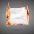 Burning piece of crumpled paper with copy space. crumpled paper blank. Crumpled paper texture in fire. Vector