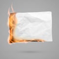 Burning piece of paper with copy space. crumpled paper blank. Crumpled paper texture in fire. Vector