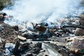 Burning pile of garbage, cause of air pollution. Pollution concept. Rubbish