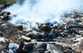 Burning pile of garbage, cause of air pollution. Pollution concept. Rubbish