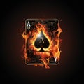 burning playing card ace of spades on a black background Royalty Free Stock Photo