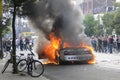 Burning police car.