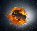 Burning puck with shards of ice on abstract background Royalty Free Stock Photo