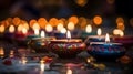 Burning purple candles in the background view of rays of fire. Diwali, the dipawali Indian festival of light