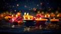 Burning purple candles in the background view of rays of fire. Diwali, the dipawali Indian festival of light