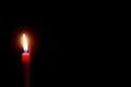 Burning red candle with black background Royalty Free Stock Photo