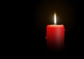 Red Candle Burning on Black Background - Isolated Realistic Candlelight