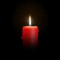 Red Candle Burning on Black Background - Isolated Realistic Candlelight