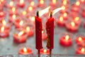 Burning red candle at chinese shrine for making merit in chinese Royalty Free Stock Photo