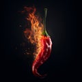 Burning red chili pepper on a black background. AI Royalty Free Stock Photo