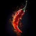 Burning red chili pepper on a black background. AI Royalty Free Stock Photo