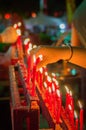 Burning red chinese candle in temple