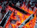 burning red coals and charcoal in barbecue grill Royalty Free Stock Photo