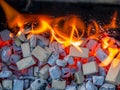 burning red coals and charcoal in barbecue grill Royalty Free Stock Photo