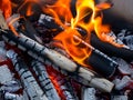 burning red coals and charcoal in barbecue grill closeup Royalty Free Stock Photo