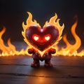 burning red heart with fire on a black background. 3d illustration Royalty Free Stock Photo
