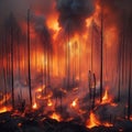 Burning remains of a recent forest fire