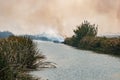 Burning of rice stubble burning straw in rice farmers Royalty Free Stock Photo