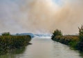 Burning of rice stubble burning straw in rice farmers Royalty Free Stock Photo