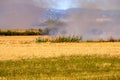 Burning of rice stubble burning straw in rice farmers Royalty Free Stock Photo