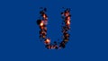 Burning rocks font - glowing red letter U, isolated - object 3D rendering Royalty Free Stock Photo