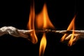 Burning rope at breaking point on black background, Risk concept Royalty Free Stock Photo