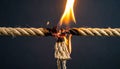Burning Rope Reaching its Breaking Point Royalty Free Stock Photo