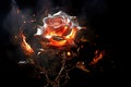 Burning rose on a black background. The concept of love and romance. Generative AI