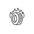 Burning rubber tire line icon