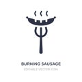 burning sausage on a fork icon on white background. Simple element illustration from Food concept
