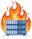 Burning Server Stack Data Loss Illustration Fire Damaged Computer System Hardware Failure Problem Concept Royalty Free Stock Photo