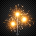 Burning shiny sparkler firework. Bengal fire. Party decor element. Magic light. Realistic light effect. Vector illustration Royalty Free Stock Photo