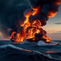 A burning ship in the high sea