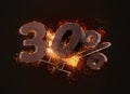 Burning shopping cart and red thirty percentage discount sign. 3