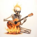 Burning Skeleton Rocking The Guitar With Fiery Passion