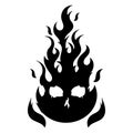 Burning skull on fire, black icon illustration. Gothic design for prints. Comic style. T-shirt print for Horror or Halloween. Royalty Free Stock Photo