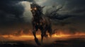 Burning Sky: A Dark Horse On Fire - Yanjun Cheng Inspired Necronomicon Illustration Royalty Free Stock Photo