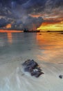 Burning sky in sunrise at dangas beach Batam Island Royalty Free Stock Photo