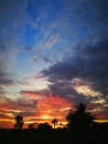 Burning sky view, sky burning, sunrise, sunset, background, red dawn and sillhoutte tree.