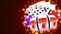 Burning slot machine, dices, poker cards wins wins the jackpot. Fire casino concept. Hot 777. Royalty Free Stock Photo