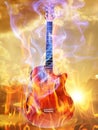 Burning and smoking acoustic guitar