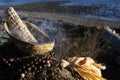 Burning Smudge Stick and Mala Beads Close Up