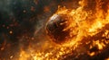 Burning Soccer Ball Flying Over Stadium - AI Generated Royalty Free Stock Photo