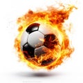 Burning soccer ball isolated on white created with Generative AI. Hot flames in motion. Royalty Free Stock Photo