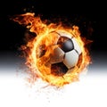 Burning soccer ball isolated on white created with Generative AI. Hot flames in motion. Royalty Free Stock Photo